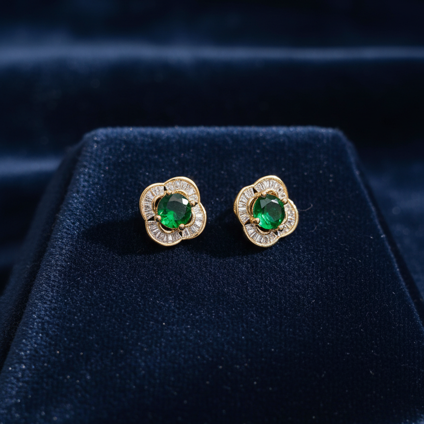 Emerald Bloom Stud Earrings
