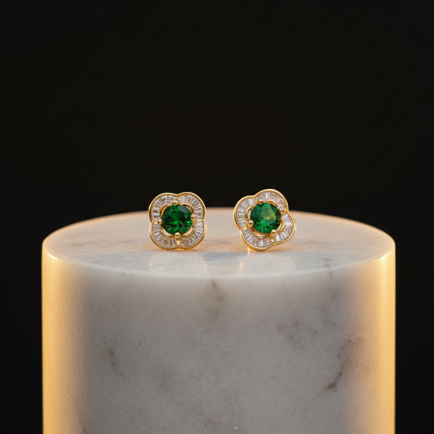 Emerald Bloom Stud Earrings