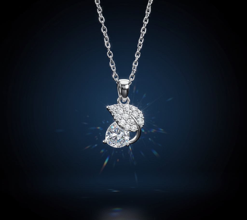 Crystal Leaf Drop Pendant Necklace