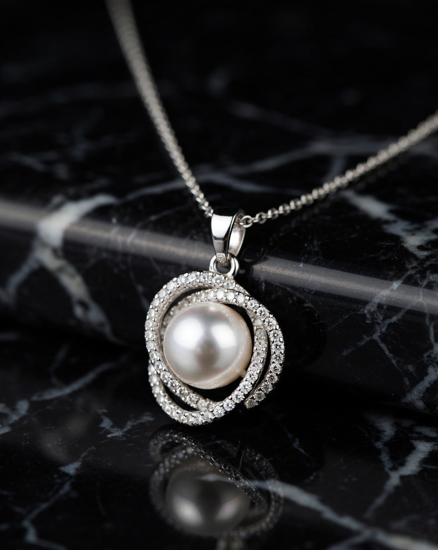 Celestial Pearl Orbit Pendant Necklace