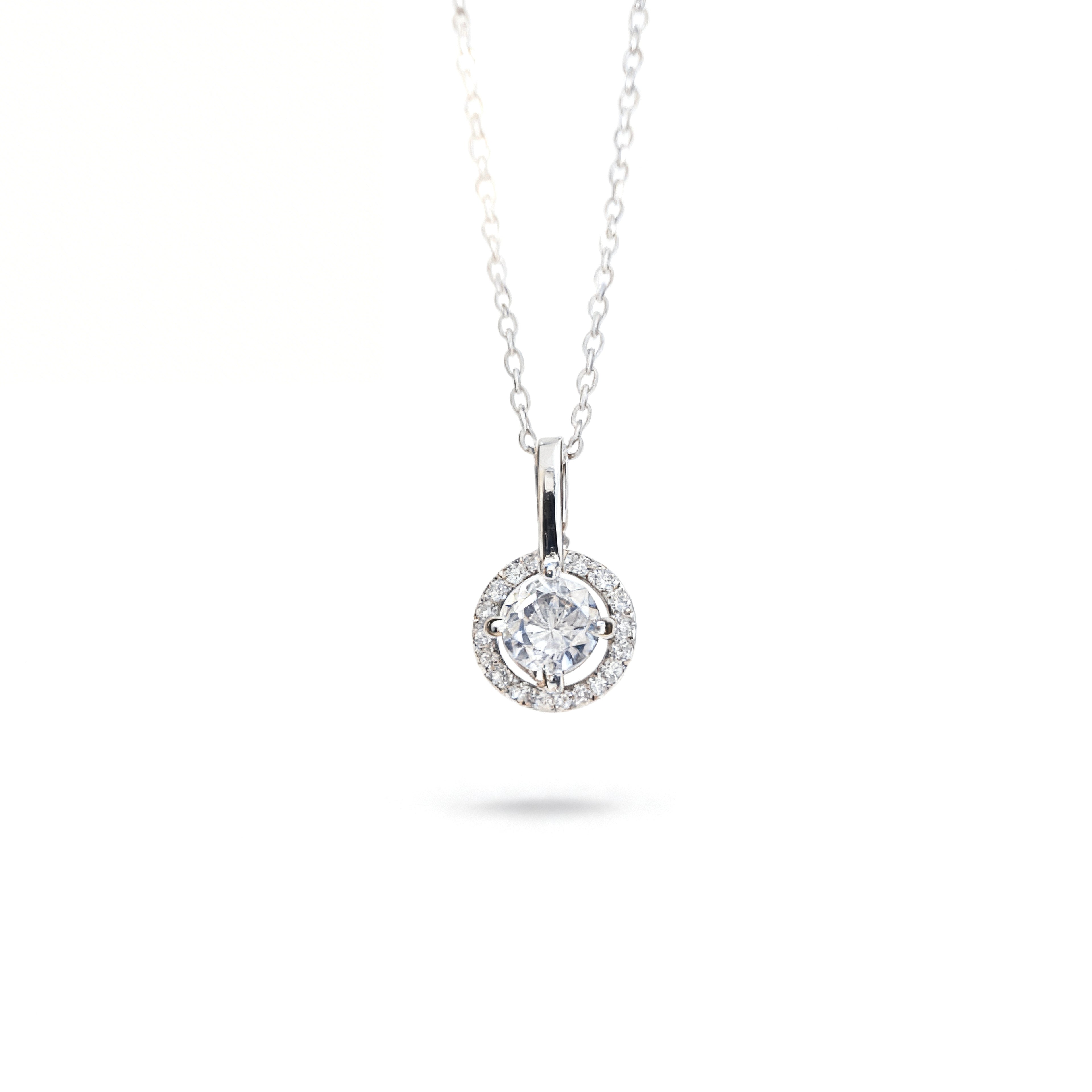 Classic Halo Round Brilliant Pendant Necklace