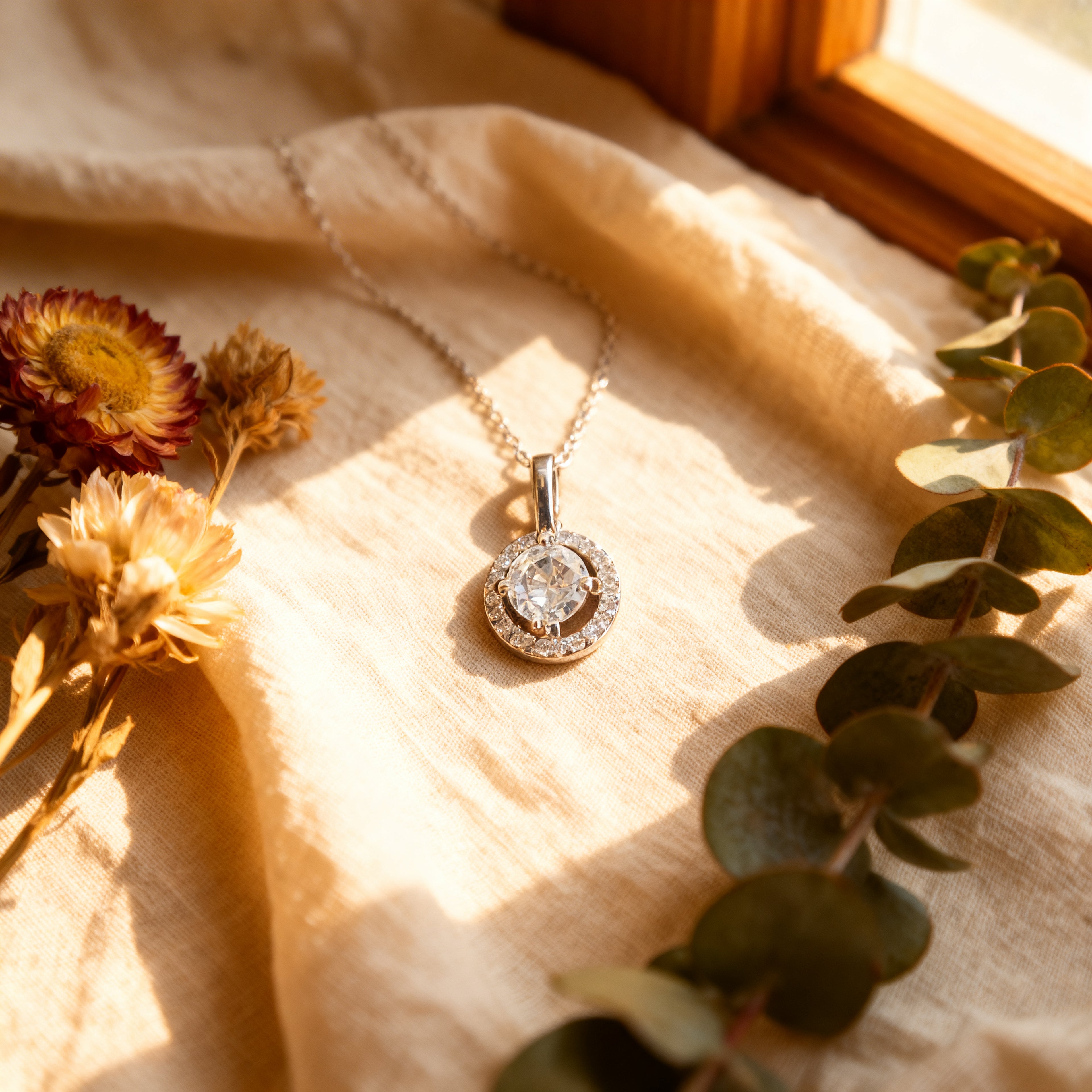 Classic Halo Round Brilliant Pendant Necklace