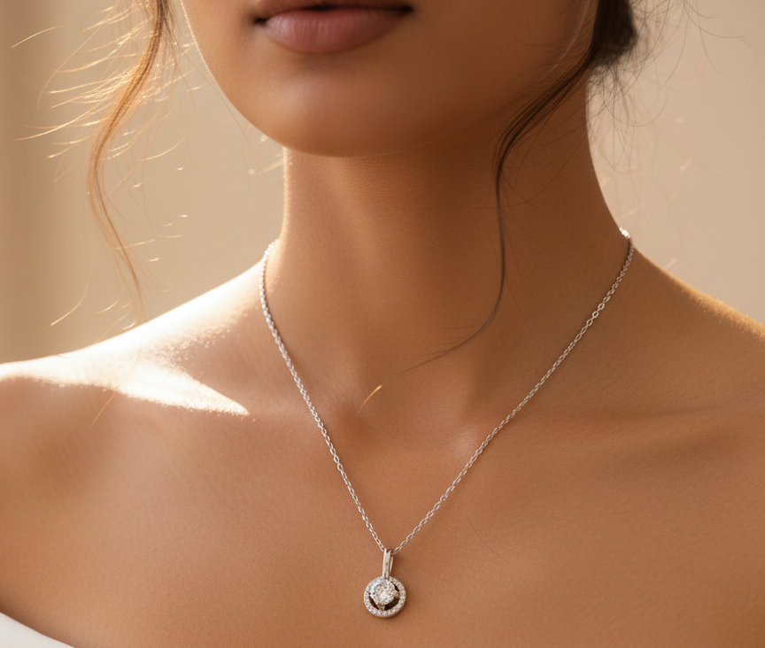 Classic Halo Round Brilliant Pendant Necklace