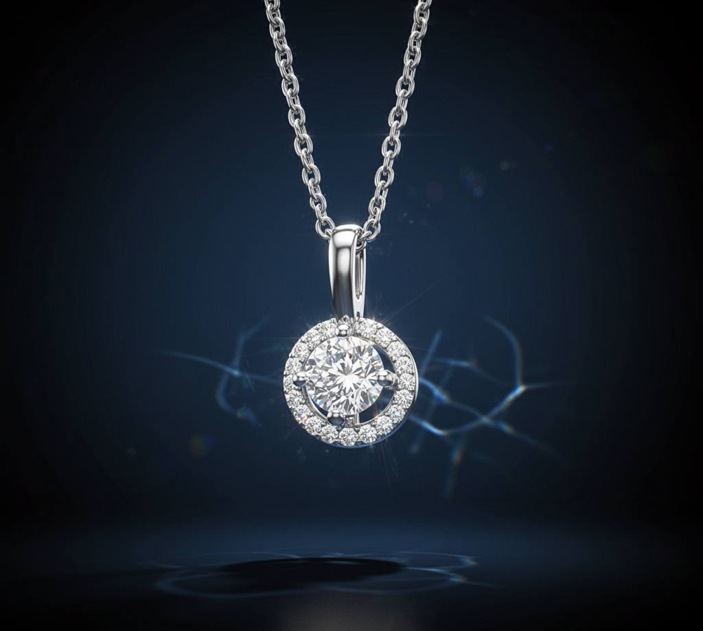 Classic Halo Round Brilliant Pendant Necklace