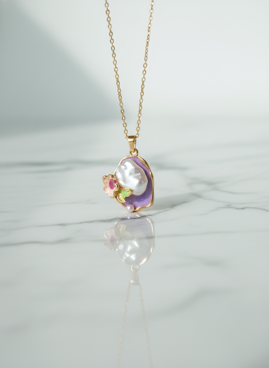 Blossom Pearl Enamel Pendant Necklace