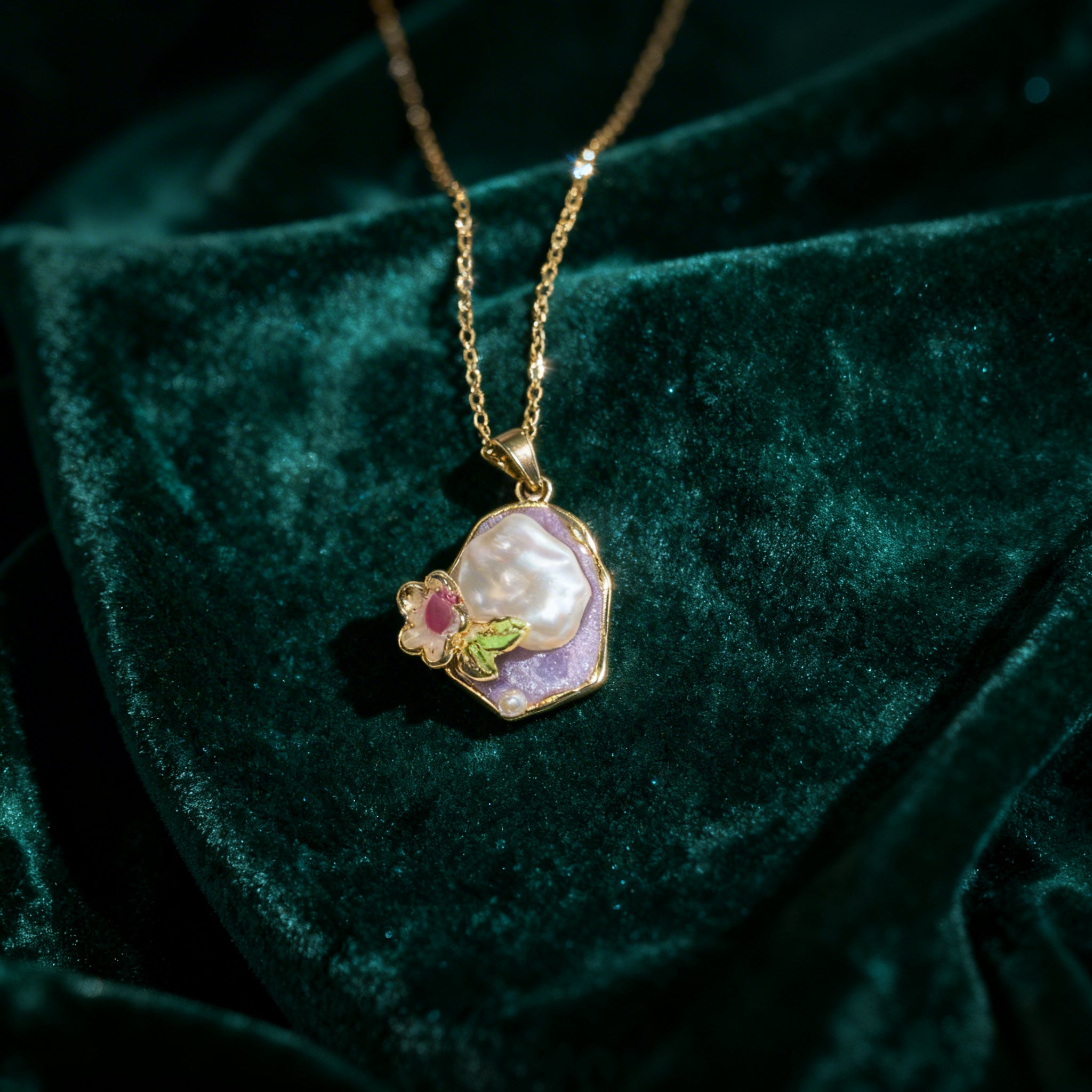 Blossom Pearl Enamel Pendant Necklace