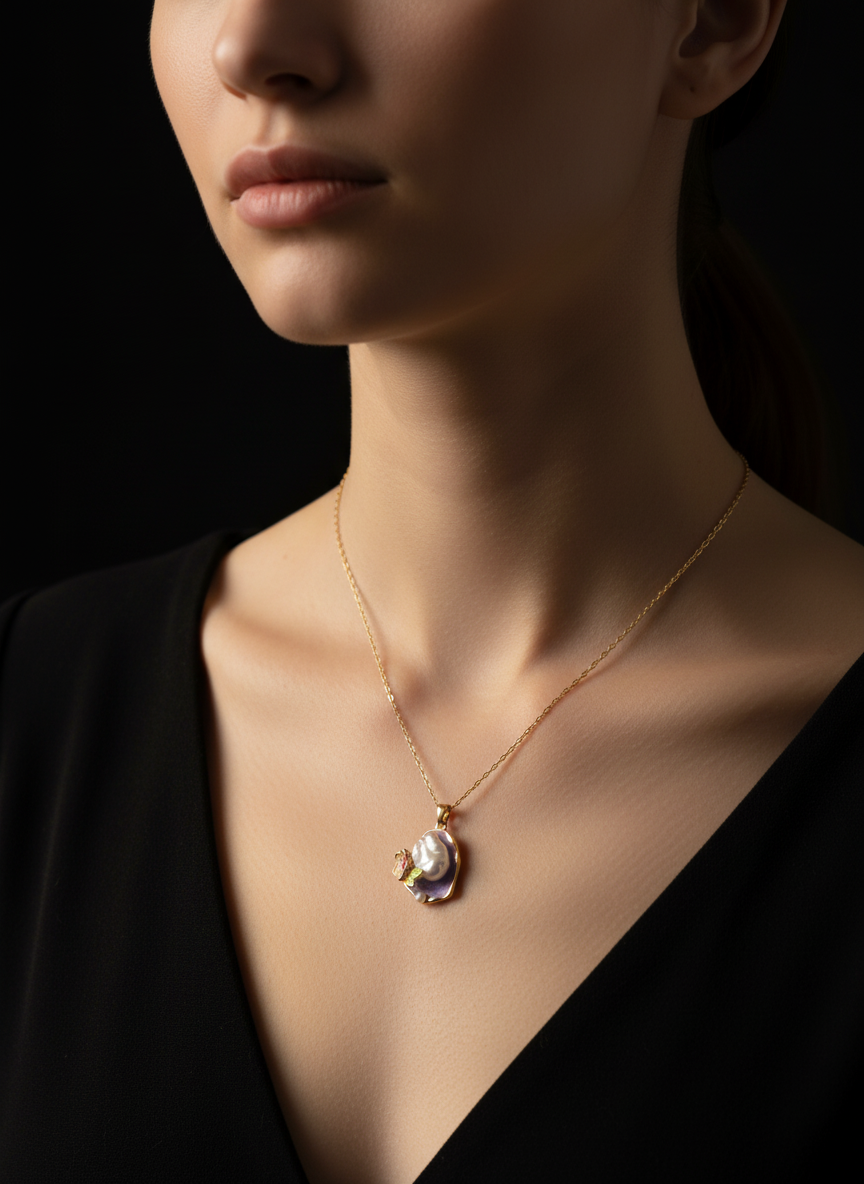 Blossom Pearl Enamel Pendant Necklace