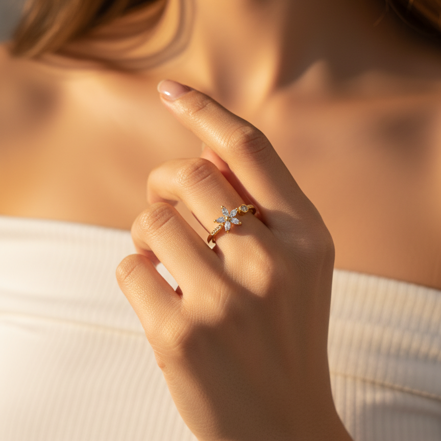 Golden Bloom Open Ring