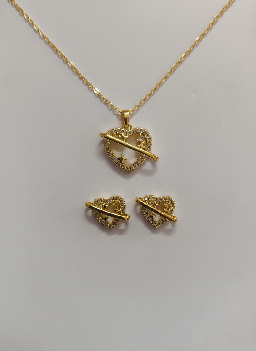 Celestial Heart Orbit Necklace & Earrings Set