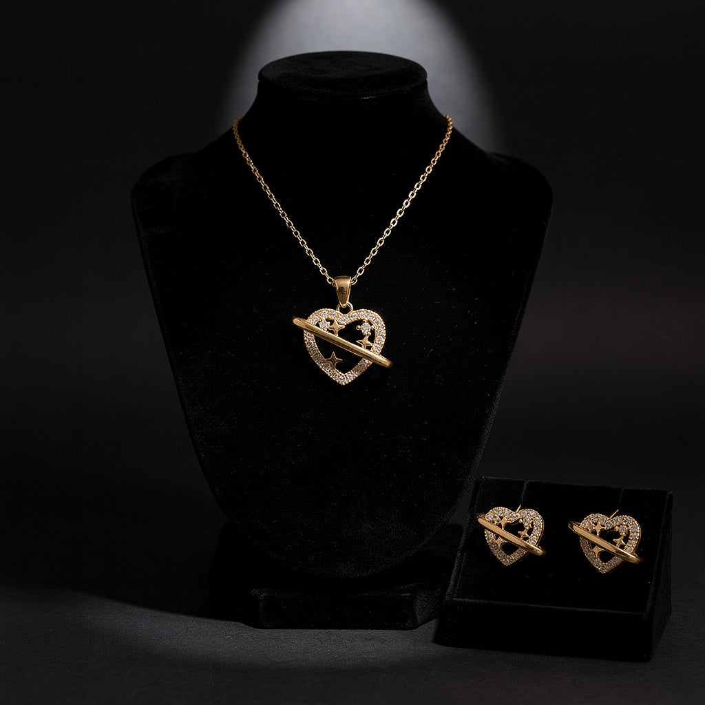 Celestial Heart Orbit Necklace & Earrings Set