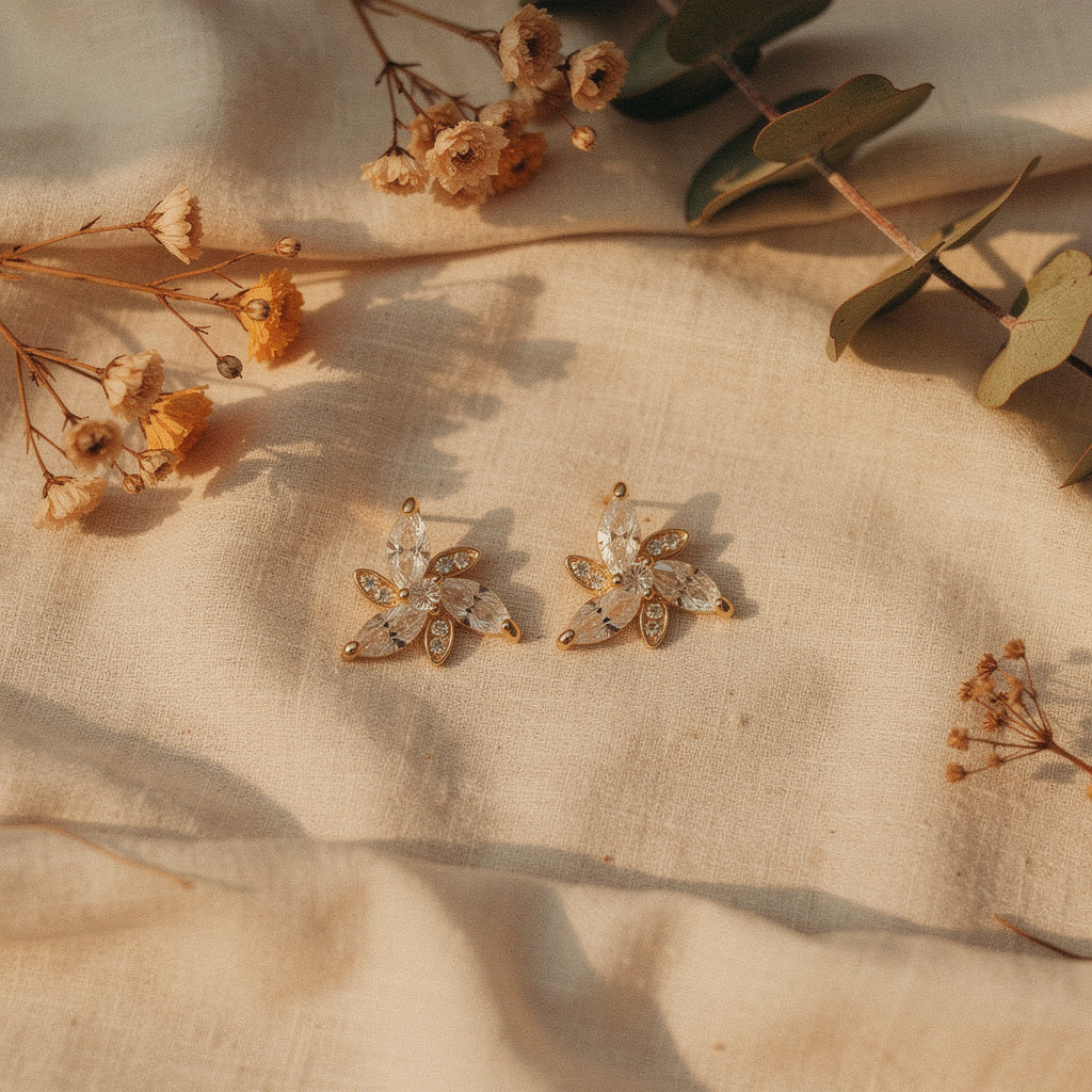 Golden Blossom Spark Stud Earrings