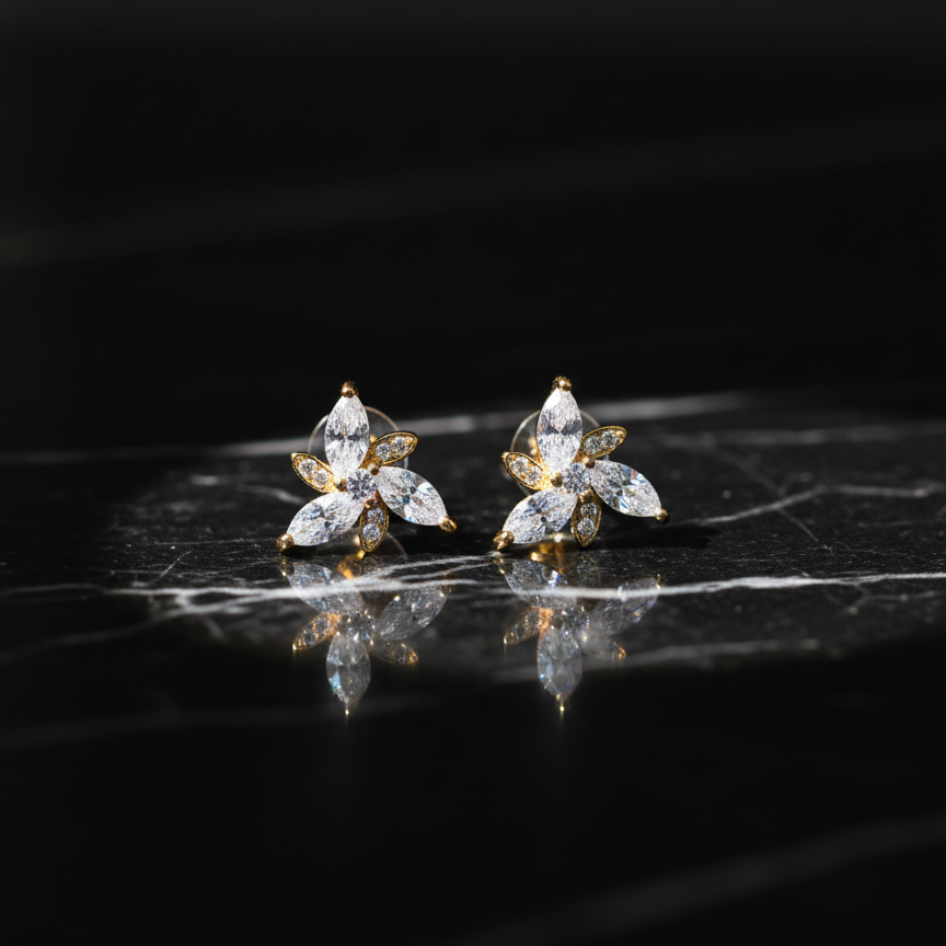 Golden Blossom Spark Stud Earrings