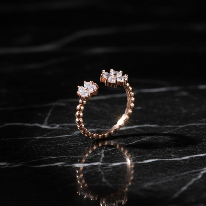 Celeste Bloom Dual Floral Open Ring
