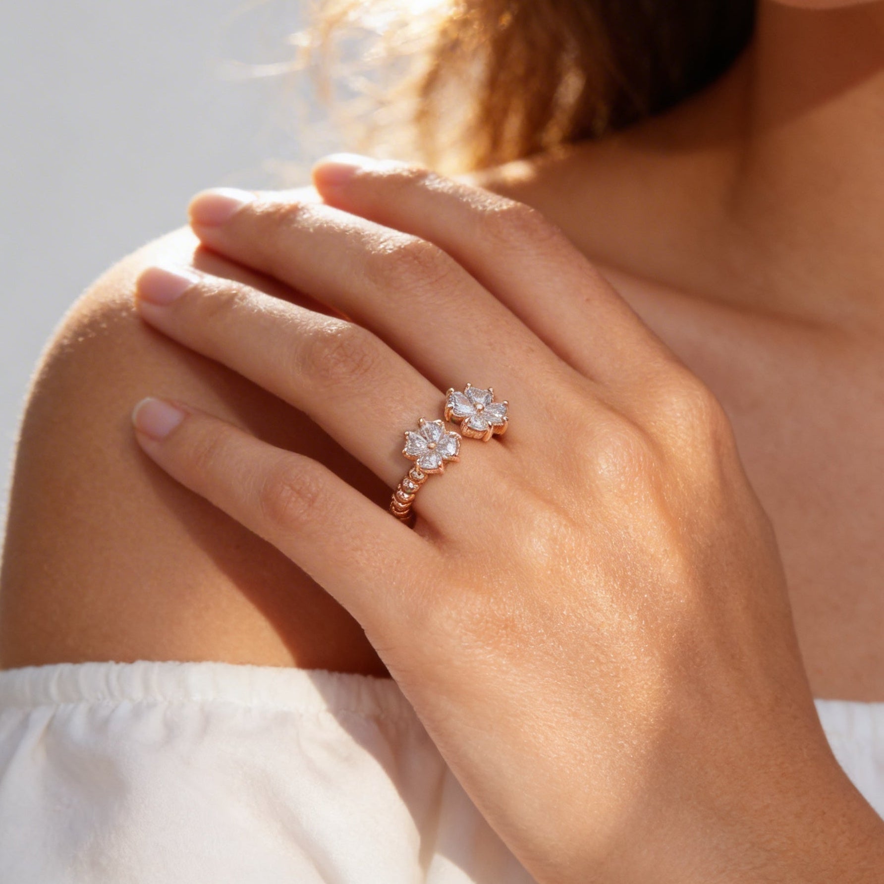 Celeste Bloom Dual Floral Open Ring