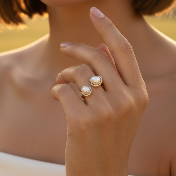 Luna Twin Pearl Halo Ring